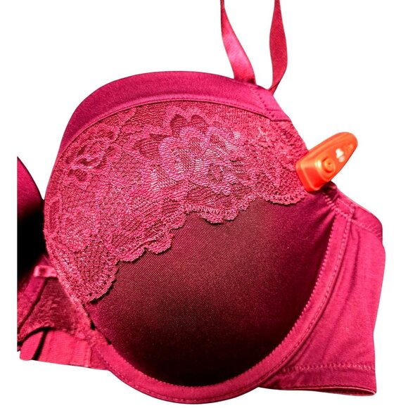 Maidenform Women's Lace Trim Push-Up Bra Size 40C Burgundy Nylon/Spandex Adjusta - Picture 2 of 11